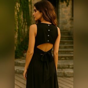 Club Monaco Open Back Dress Size 2 Tie Waist Button Detail EUC